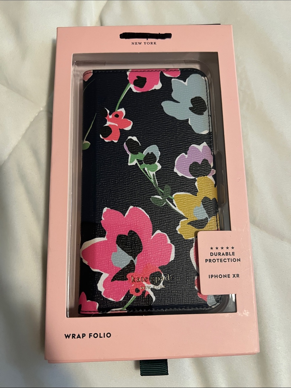 kate spade Black Floral Wrap Folio Phone Case with Multicolor Blooms iPhone XR
